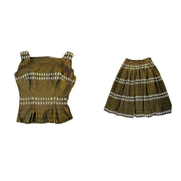 Vintage 1950s Sleeveless Top Shirt Pleated Skirt Set USA - Picture 1 of 16